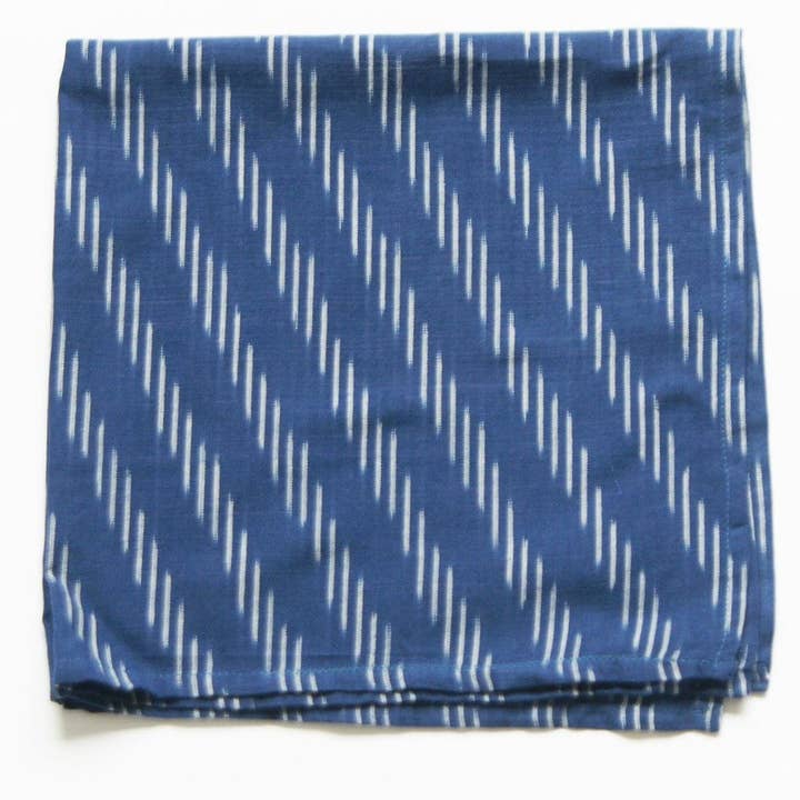 Indigo Blue Diagonal Stripe Handwoven Ikat Dinner Napkin for wholesale by Rustic Loom