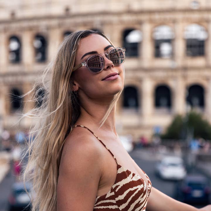 GOWOOD - Wholesale Sunglasses – Women's - Bamboo Panto Sunglasses Clear Frame Pink Mirrorred Lenses7