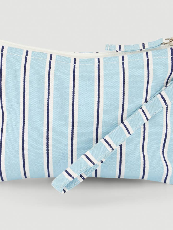 ROBE EN COTON BIOLOGIQUE ÉTUI NEDY RAYURES BLEUES COMMERCE ÉQUITABLE pour la vente par Veraluna Sustainable Clothing