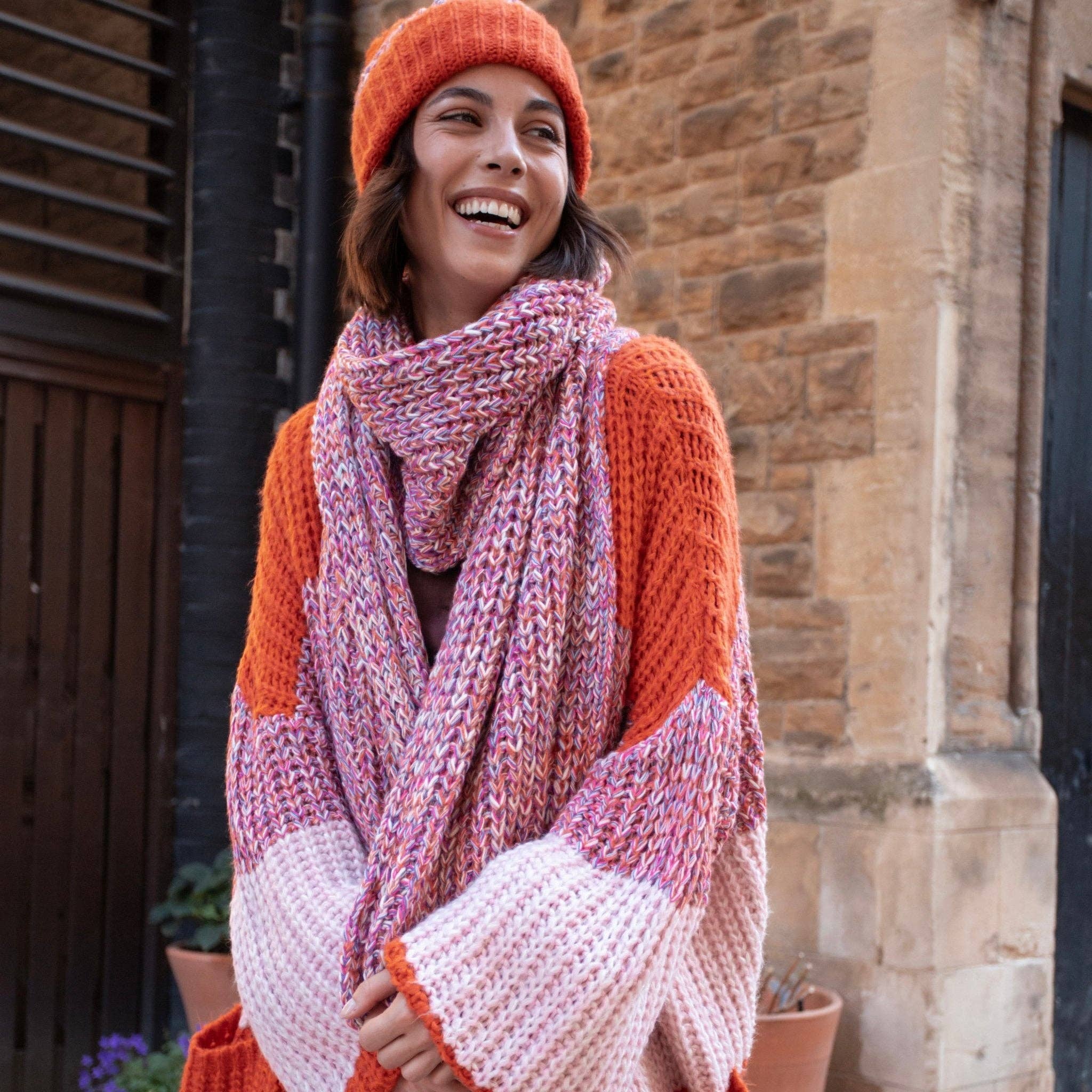 Cara & The Sky - Wholesale Scarf - Women's - Florence Twist Oversized Knitted Scarf - Orange11