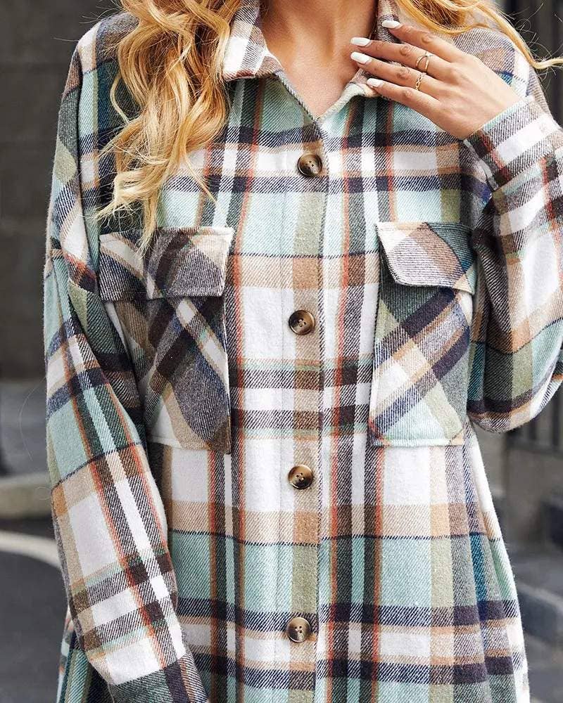 VERDE chaqueta larga estampada con botones y hombros descubiertos de venta al por mayor en Faire6