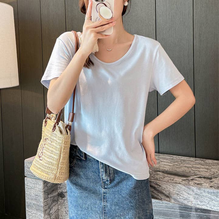 Women's V-Neck Short Sleeve T-Shirt Loose Fit for wholesale by FurDecoration