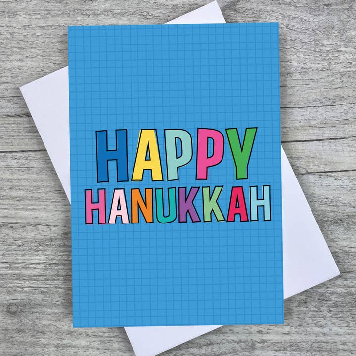 'Happy Hanukkah' A6 Fun Greeting Card for wholesale by Joanne de Pace Design Studio