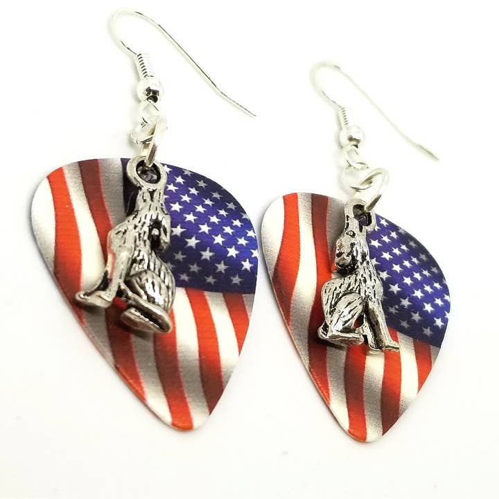 Simply Raevyn - Wholesale Dangle Earrings - Wolf Charm Guitar Pick Earrings9