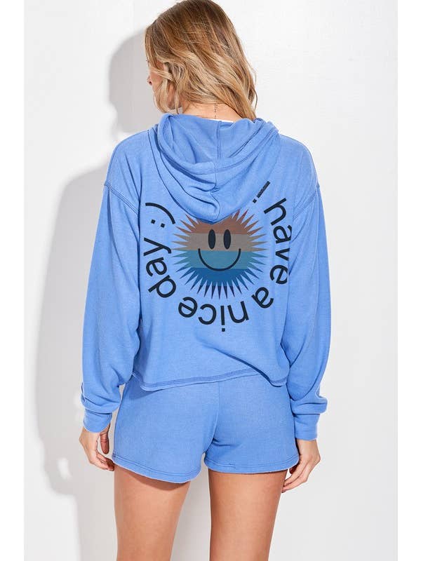 Peace Love Line - Wholesale Lounge Set - Women's - RAINBOW SMILE PRINT HOODIE AND SHORTS SET8