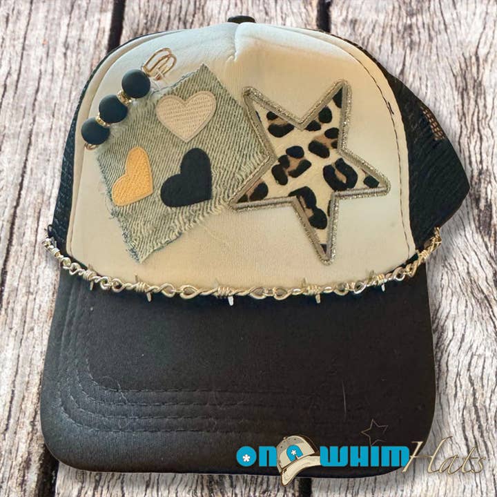 Cappello da camionista artigianale super trendy con denim riciclato per la vendita all'ingrosso da parte di On a Whim Hats