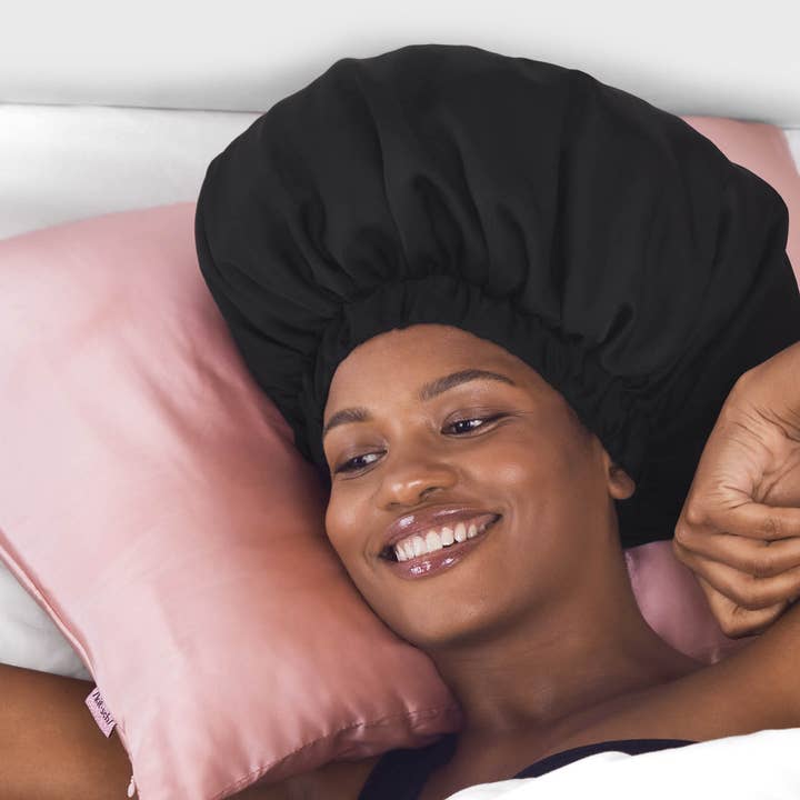 KITSCH - Wholesale Sleep Cap / Bonnet - Women's - Satin Sleep XL Adjustable Bonnet - Black