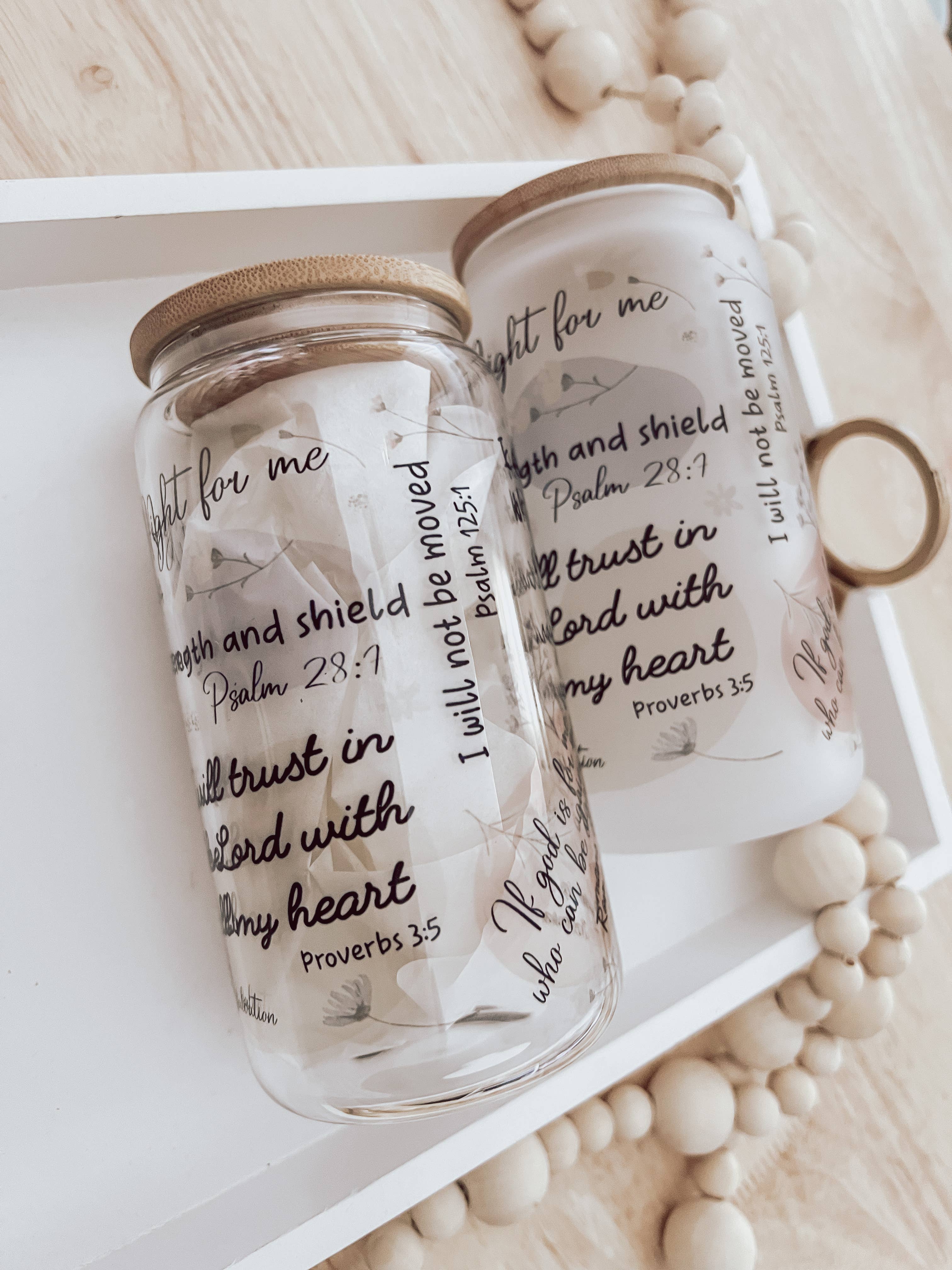 Emma K Designs - Wholesale Drinking Glass/Cup - Christian Affirmation 16oz Glass Cup with Bamboo Lid7