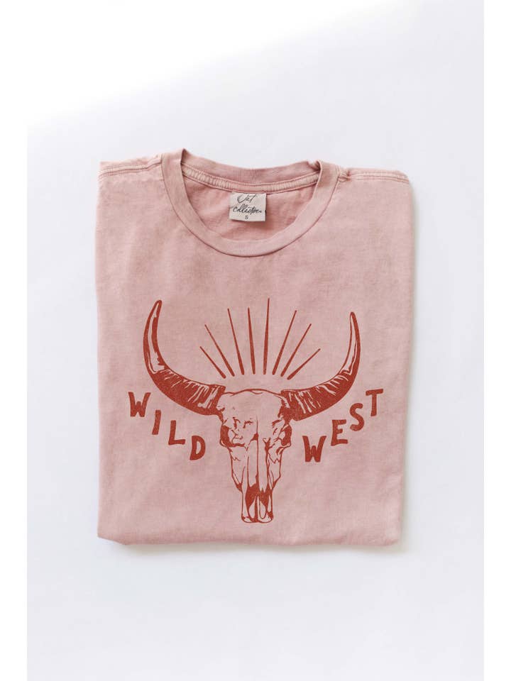 OAT COLLECTIVE - Wholesale Screen Printed T-Shirt - Women's - WILD WEST Mineral Washed Graphic Top4