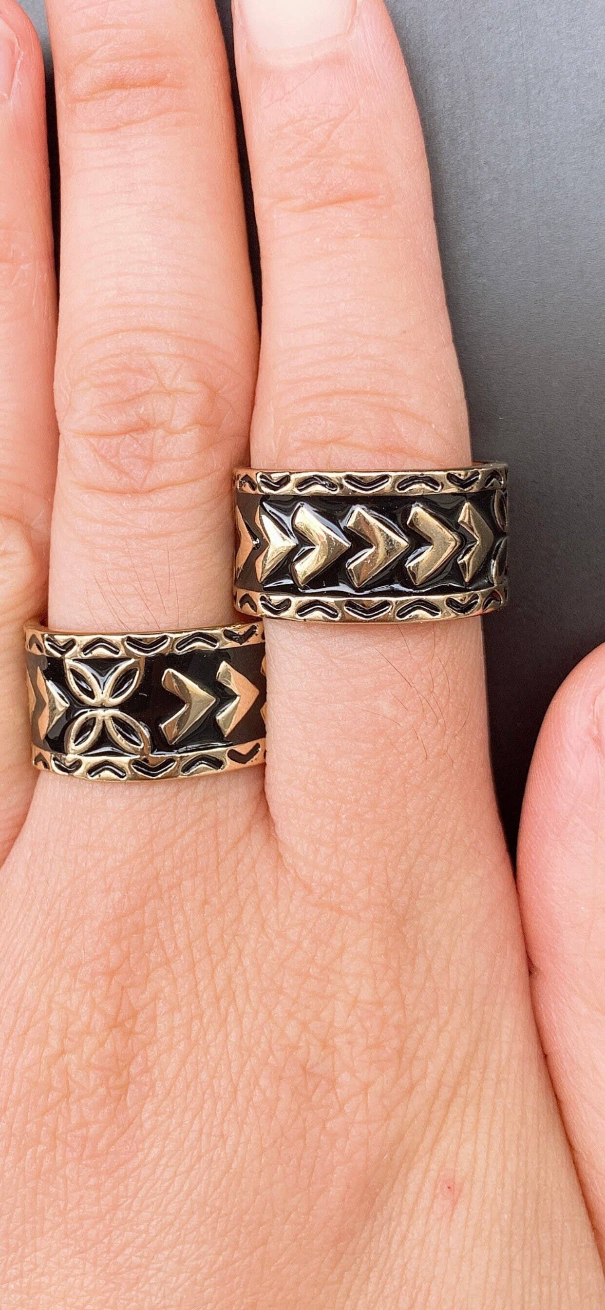 Anela's Jewelry - Wholesale Band/Stacked Ring - 12MM Black Enamel polynesian Ring2