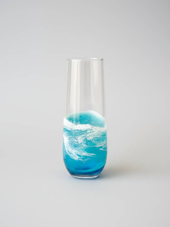 Stemless Glass Champagne Flute with Resin Waves for wholesale by Artful Nests