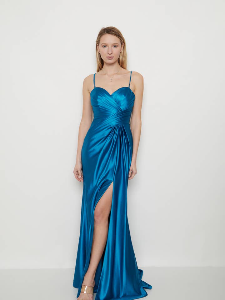 Satin evening long dress R1899 for wholesale by Lautinel