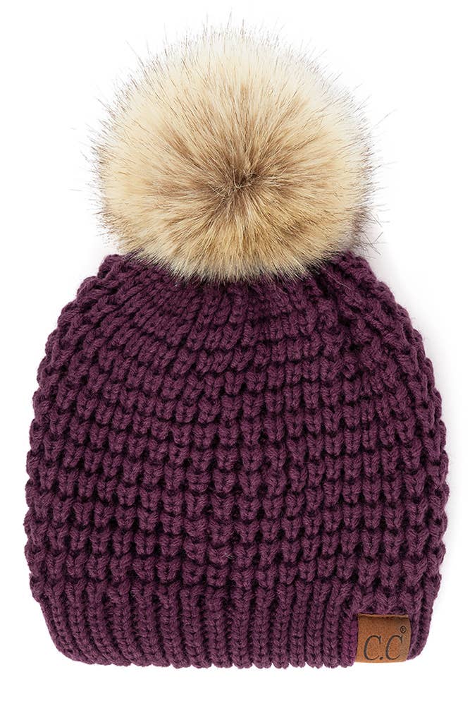 Hana - Wholesale Beanie - Women's - C.C Waffle Stitch Pattern Pom Beanie11