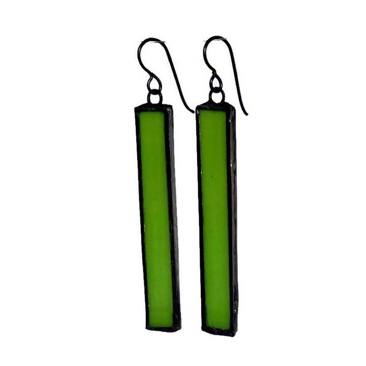 Stained Glass Earrings-Long Rectangle-Chartreuse for wholesale by Citybitz