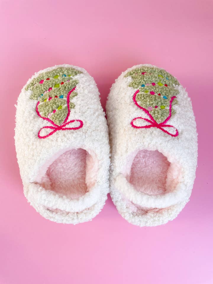 Rock Paper Scissors - Wholesale Slippers - Kids - Toddler/Kids Pink Bow Christmas Tree Slippers