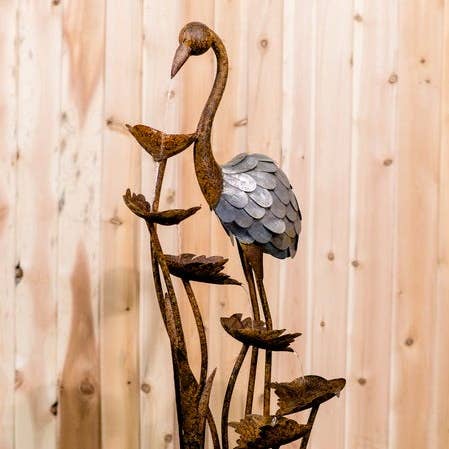 Hi-Line Gift Ltd. - Wholesale Outdoor Ornament/Decor - Metal Flamingo W/Leaves In Pail Fountain0