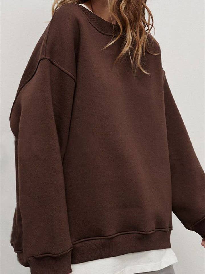 EmberLoom - Wholesale Sweatshirt – Women's - Women's Solid Color Oversized Crewneck Fleece Sweatshirt13