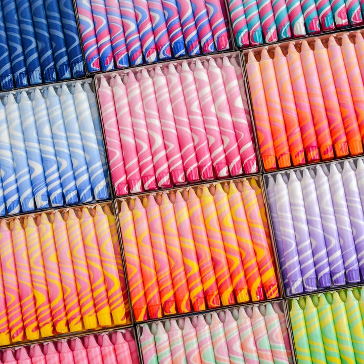 Nordtrice - Wholesale Tapered Candle/Candlestick - Summer Marble Candles - Pink / Red 3