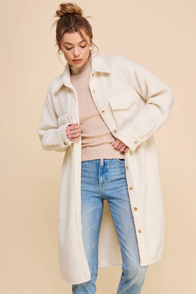 Dusty Rose Long Sherpa Shacket with Pockets for wholesale on Faire12