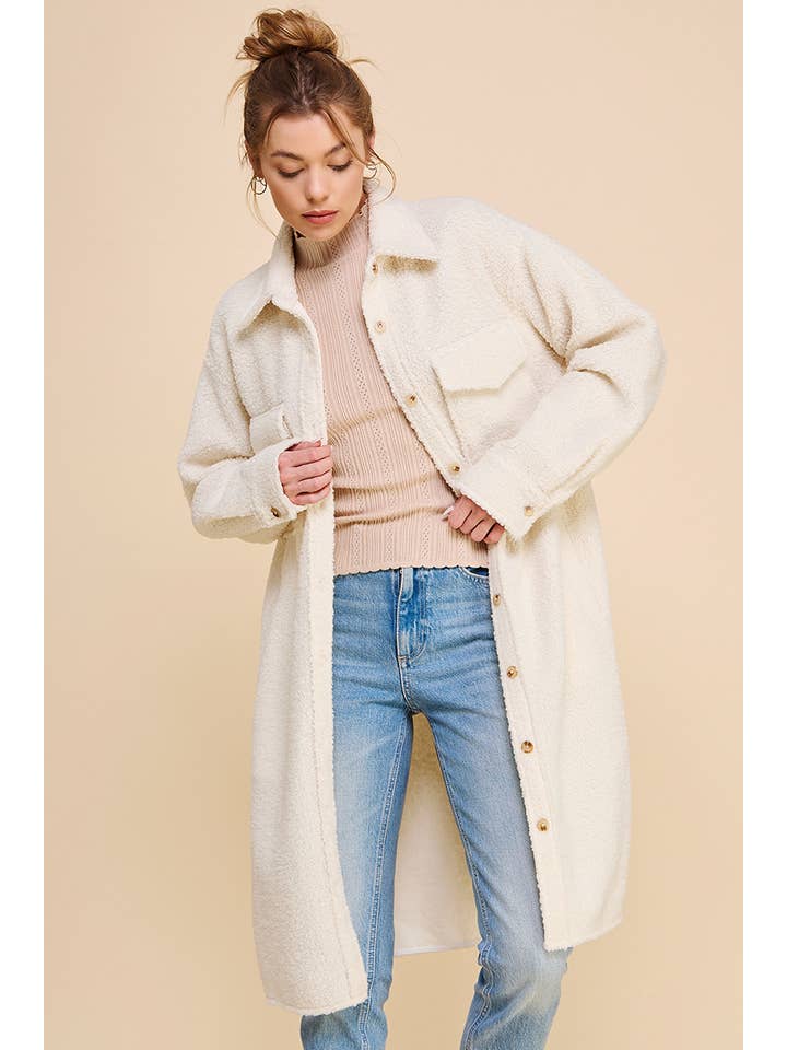 Dusty Rose Long Sherpa Shacket with Pockets for wholesale on Faire12