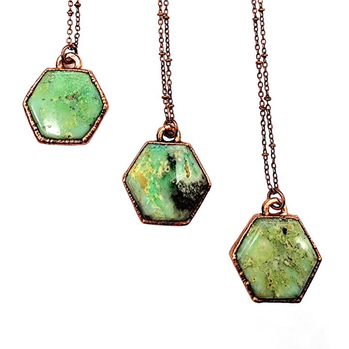 Apple Green Chrysoprase Hexagon Necklace for wholesale by MergingMetals