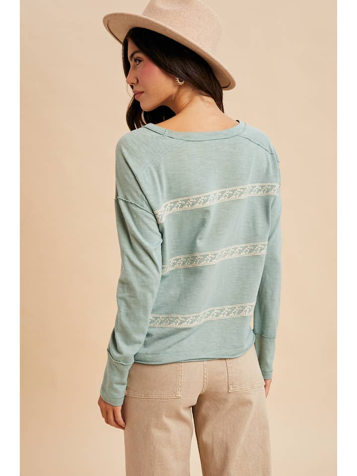 In Loom - Wholesale Blouse - Women's - FLORAL EMBROIDERY STRIPED TEE7