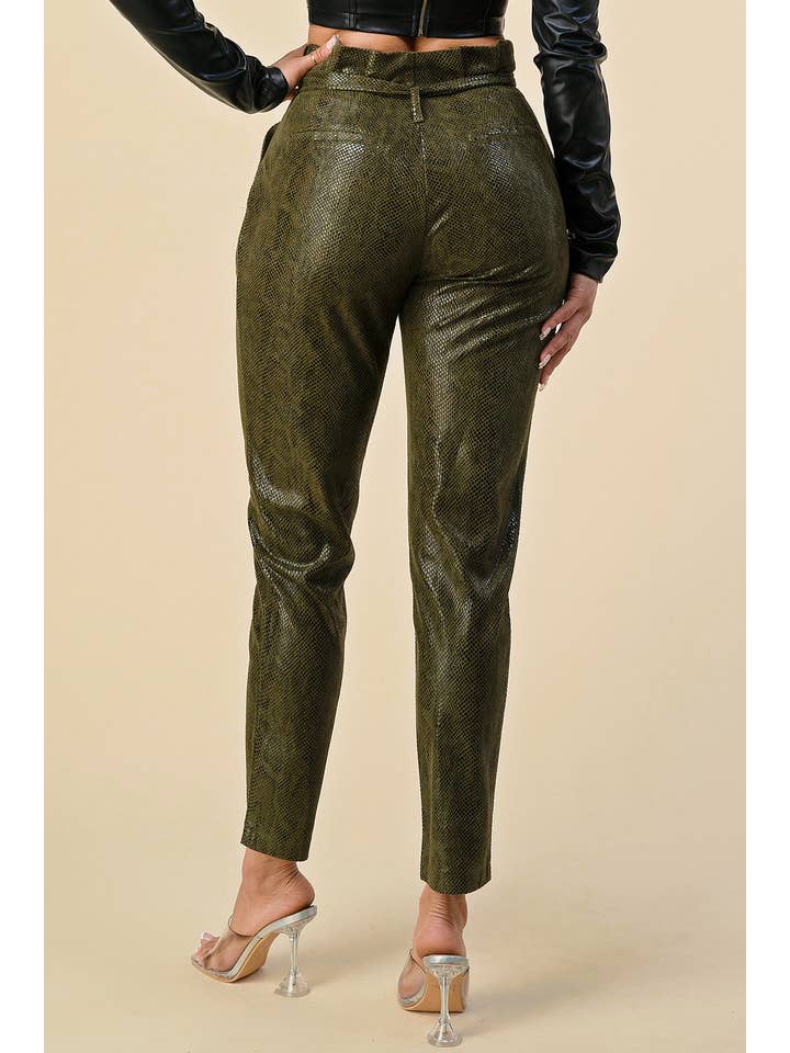 The Sang – wholesale Pants – Women's – SP4870-2 - SNAKE SKIN SLIM FIT PAPER BAG PANTS WITH TIE BELT13