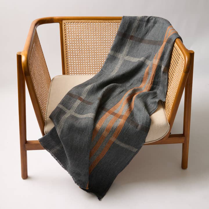 Modern Plaid Throw Navy & Chestnut 51x78 for wholesale by Maison Marigold