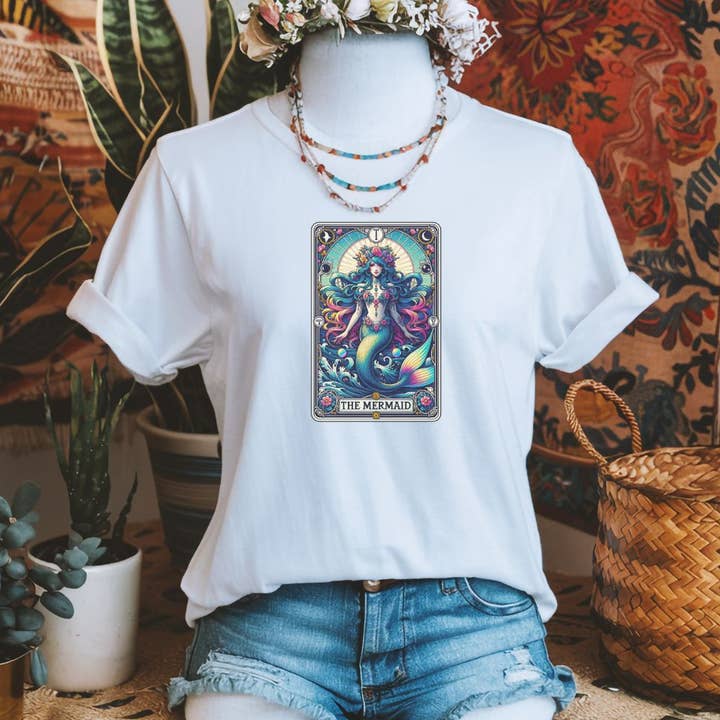 Tarot Card "The Mermaid" Graphic Tee for wholesale by Wild Poppy Designs