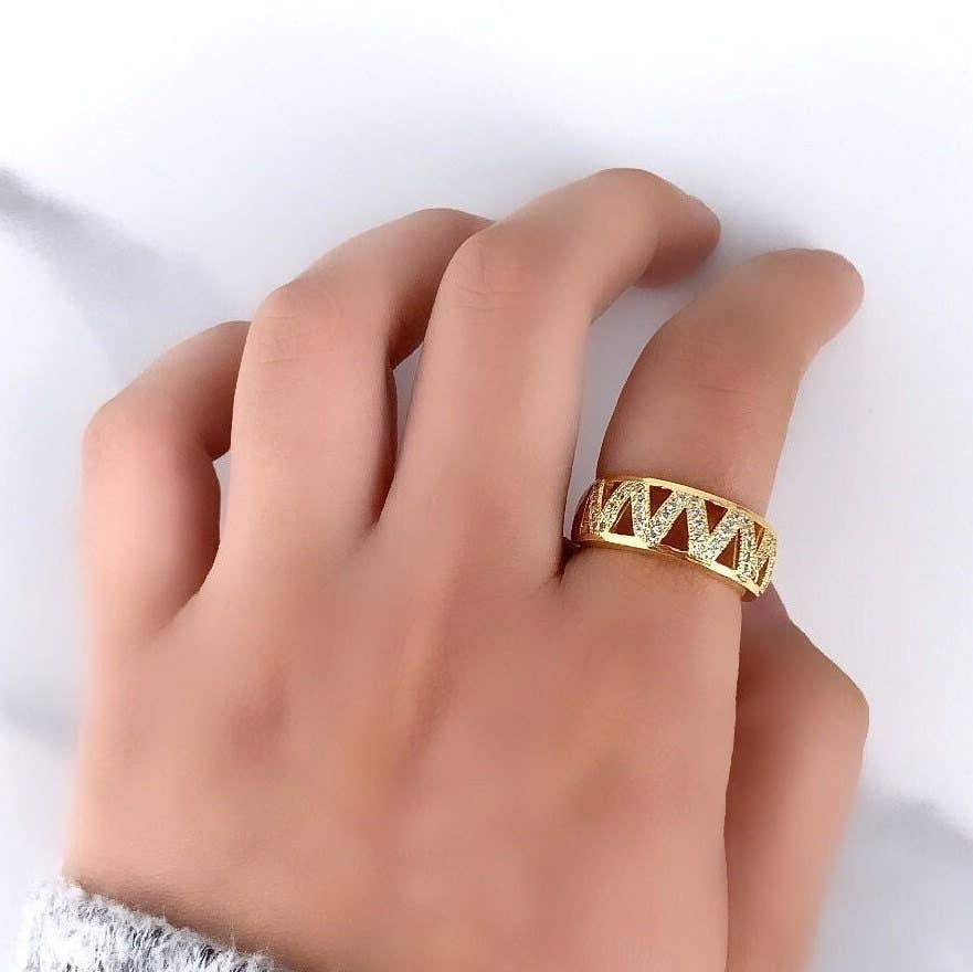 DIJU Jewelry –  por atacado – Anel de Banda em Ziguezague com Zircónia Cúbica Revestido a Ouro 18k Fornecimento de Joias por Atacado2