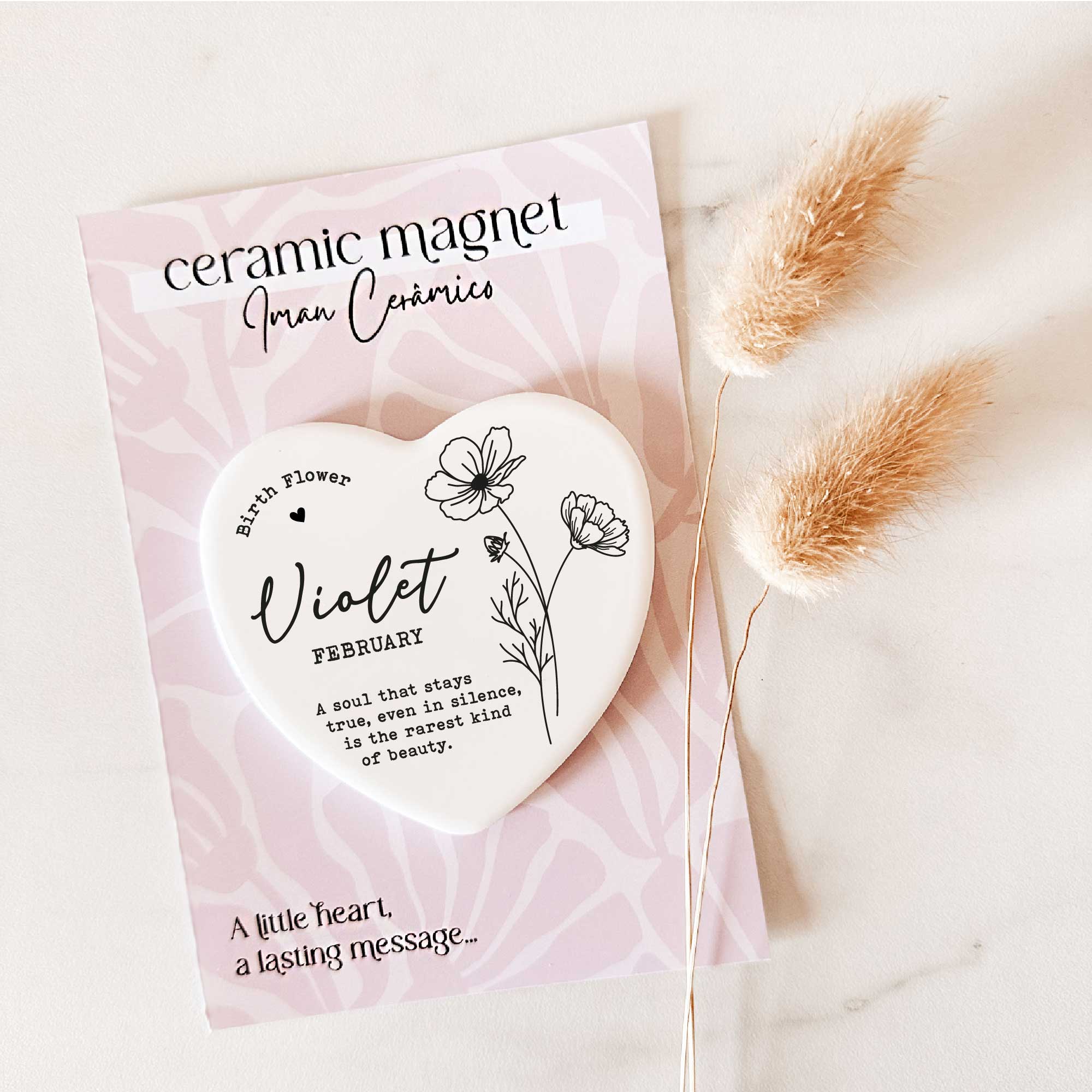 Tsuki Box - Vendita all'ingrosso Calamite - Magnete Fiore di Nascita – Violetta - Febbraio | Cuore in Ceramica0