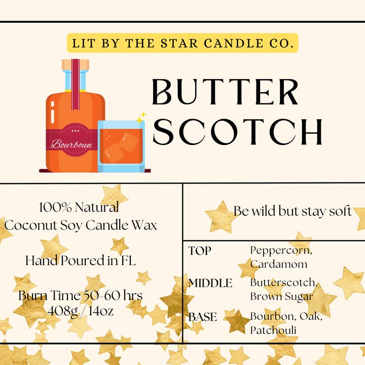 Butter Scotch - Matte Black Glass Coconut Soy Candle for wholesale by Lit By The Star Candle Co.