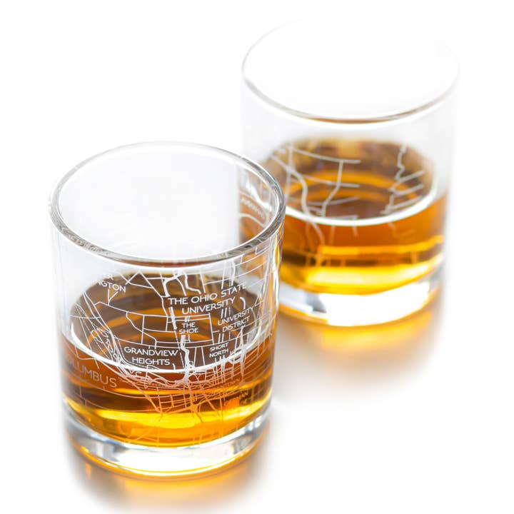 Columbus Whiskey Map Glass (Set of 2) for wholesale by RES|SCU