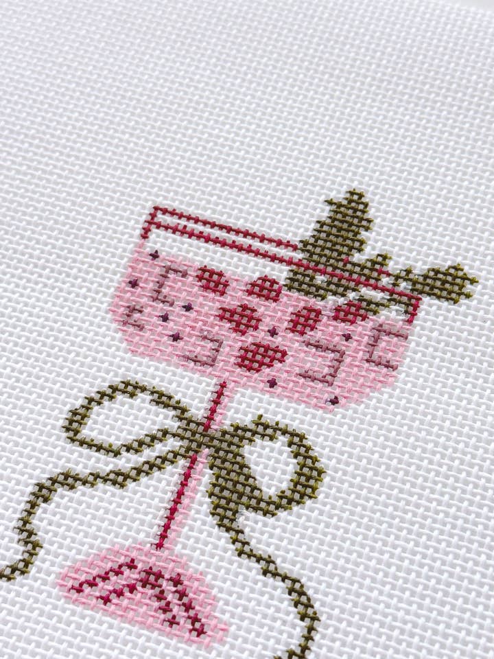 Christmas Cocktail Mini Needlepoint Canvas, Modern Needlepoint, 18 Mesh 2”x3” Design for wholesale by Cotswold Co Designs