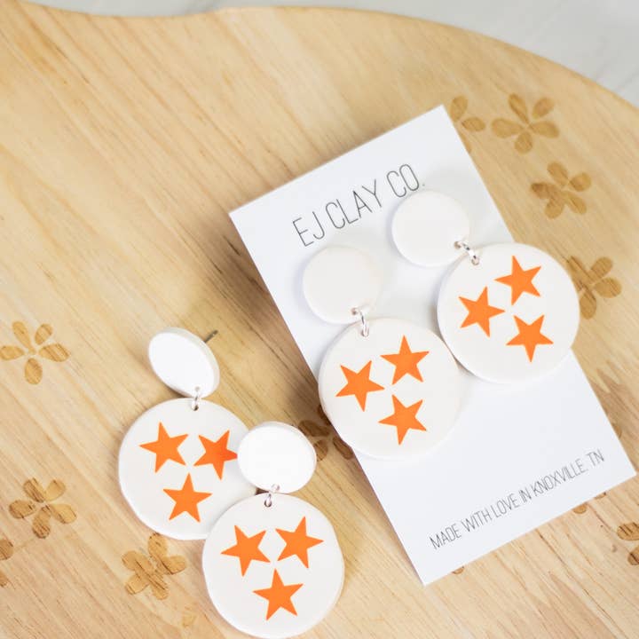 EJ Clay Co - Wholesale Dangle Earrings - TN Tri-Star Dangles - Orange & White