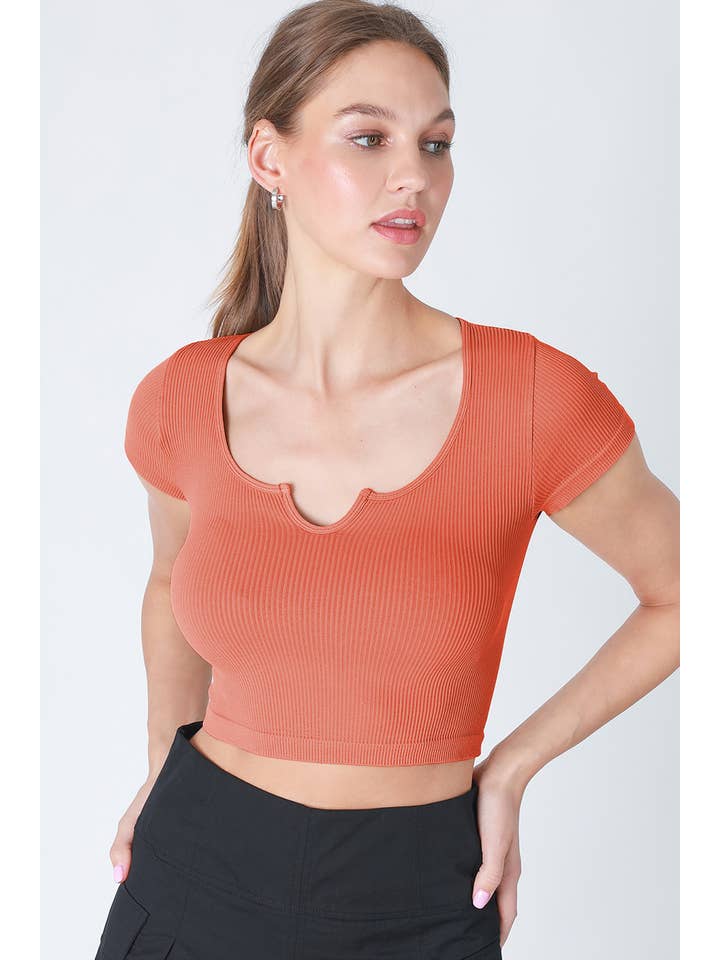NIKIBIKI - Wholesale Knit Top - Women's - NS8231 - Notch Neck Crop Top