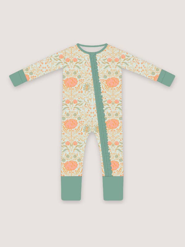 (PREORDINE) Abbigliamento da casa con volant in bambù | Menta floreale per la vendita all'ingrosso da parte di Bleu & Co