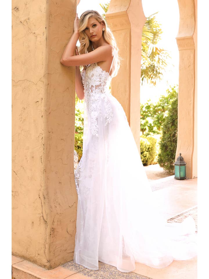 Off White LACE WEDDING GOWN WITH OVERSKIRT for wholesale on Faire1