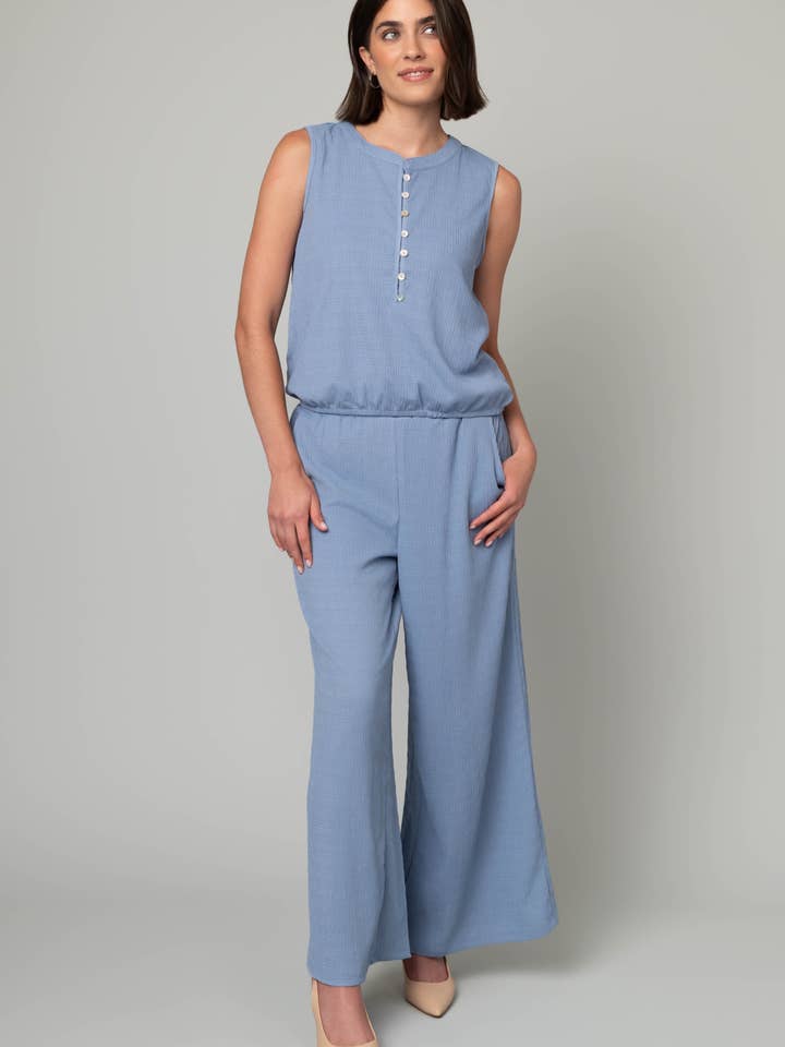 Textured Knit Henley Tank w/ Paperbag Pant Set
for wholesale by Pine Apparel