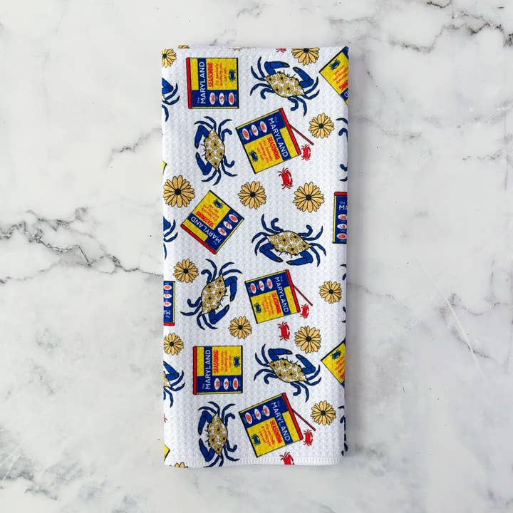 Maryland Seasoning Patterned Waffle Kitchen Dish Towel for wholesale by Jami Creates