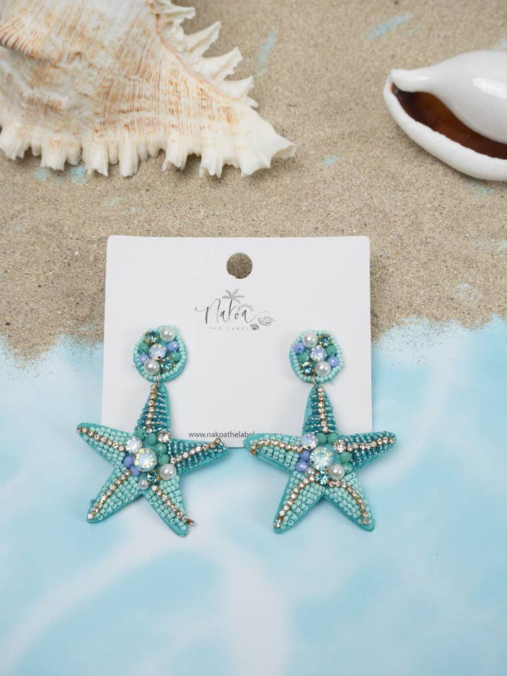 Starfish Beaded Earrings - Blue for wholesale by Nakoa The Label