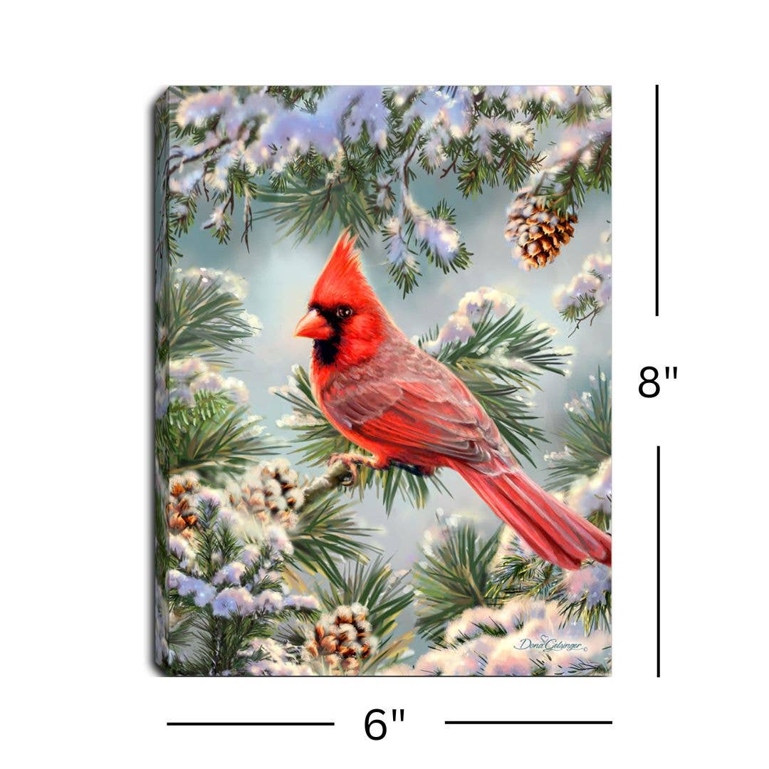 Glow Decor - Wholesale Christmas Decoration - Snowy Pine Cardinal 8x6 Lighted Tabletop Canvas3