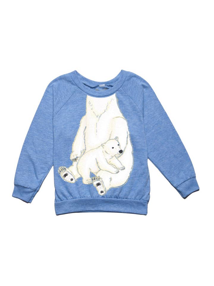 Toddler Banded Bottom Polar Bear Educational L/S Tee in Blue for wholesale by Peek-A-Zoo