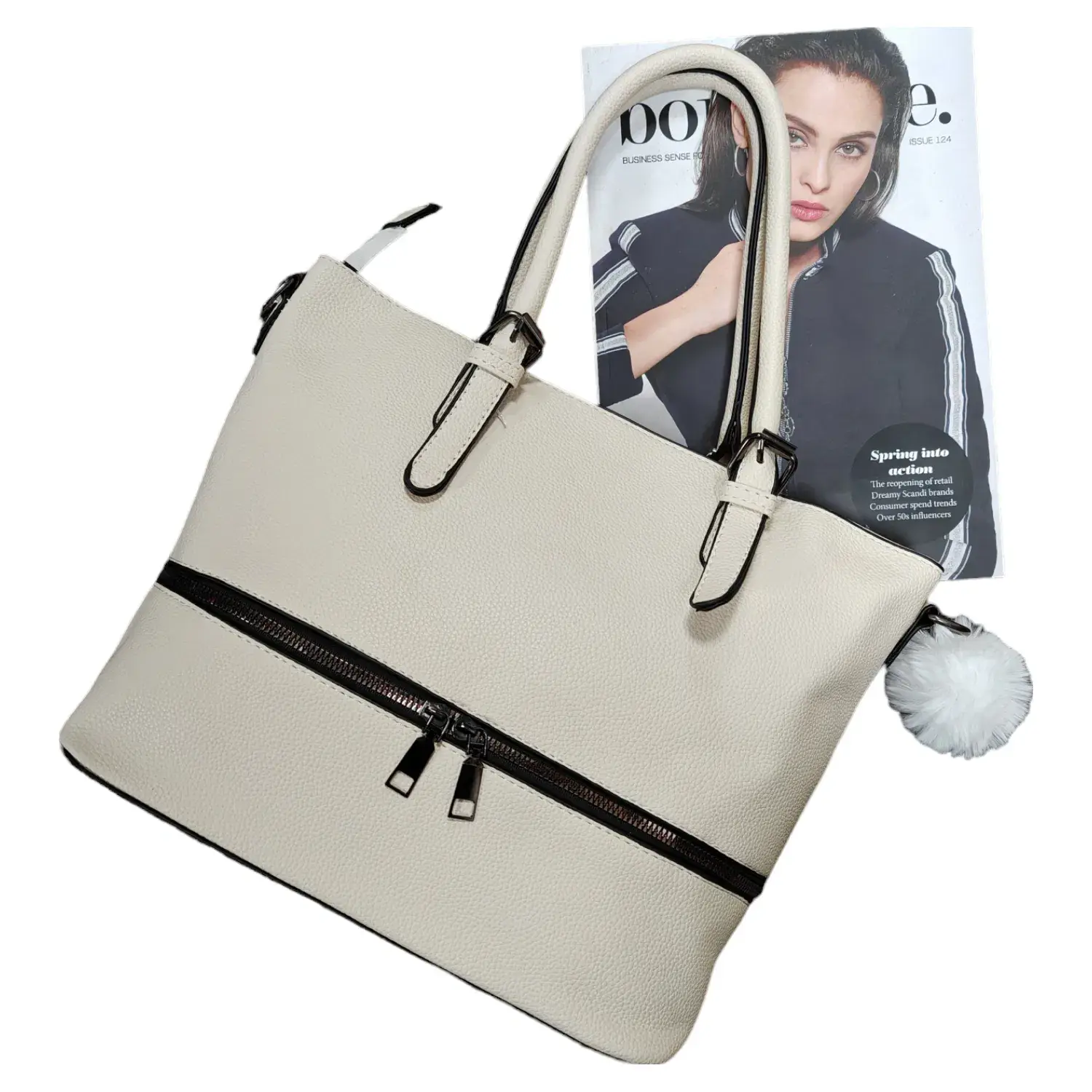 Superbia - Vente Tote bag – femme - Sac fourre-tout A4 en étain de taille moyenne avec pompon 6672-55