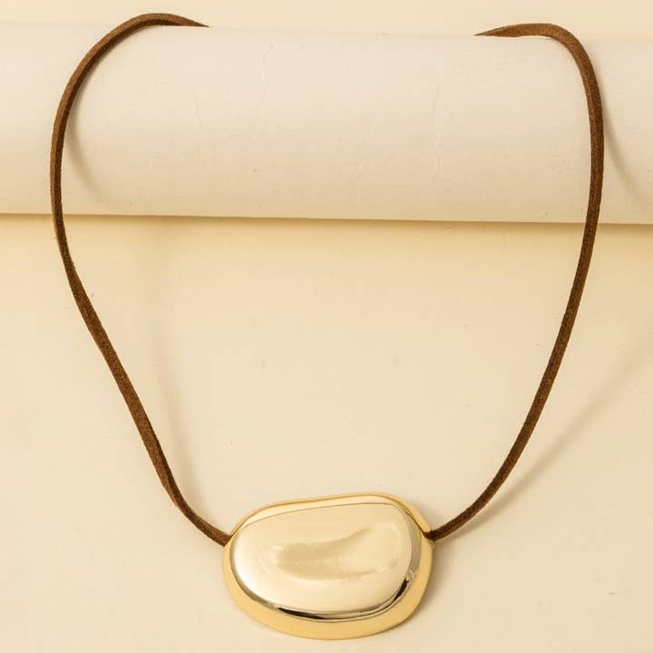 Gold Dipped Oval Pendant Corded Necklace for wholesale by Anarchy Street