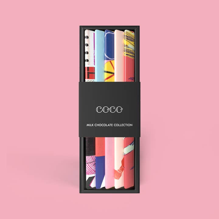 COCO Chocolatier - Wholesale Chocolate Bar - 5 Bar Milk Chocolate Bar Library Collection (Pack of 6)