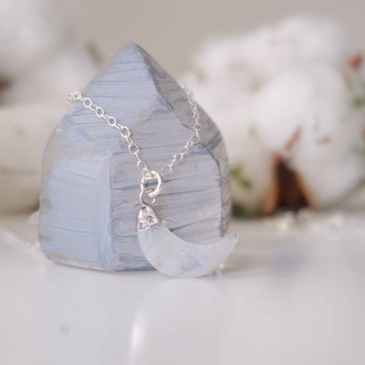 Raw Stone Elegance - Wholesale Pendant/Charm Necklace - Raw Rainbow Moonstone Moon Necklace, June Crystal Love Gifts6