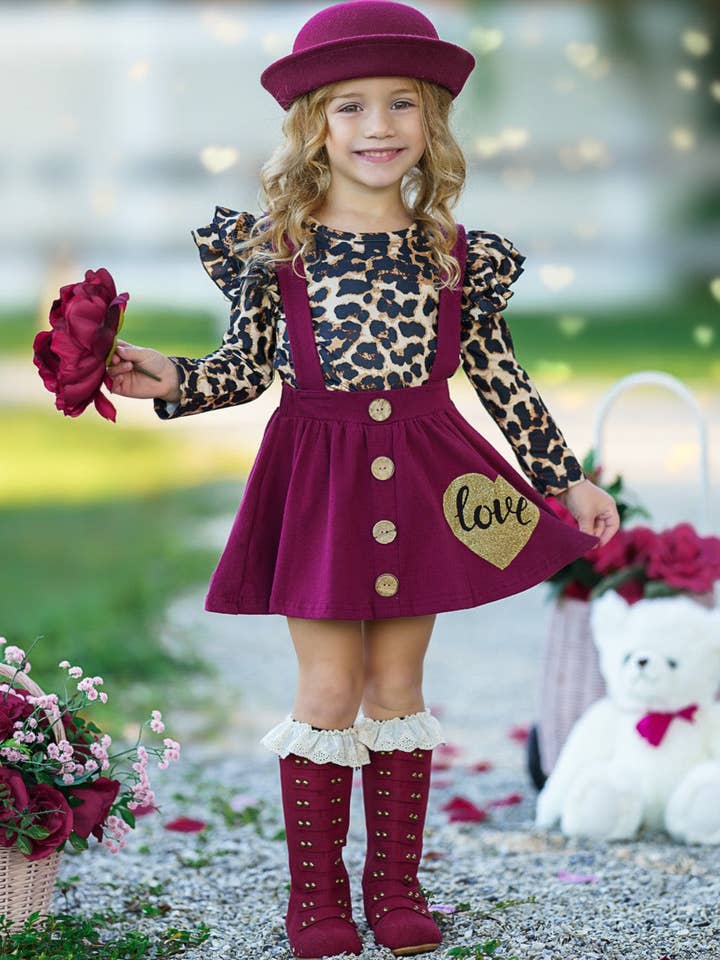 Burgundy Wild Love Suspender Skirt Set for wholesale on Faire