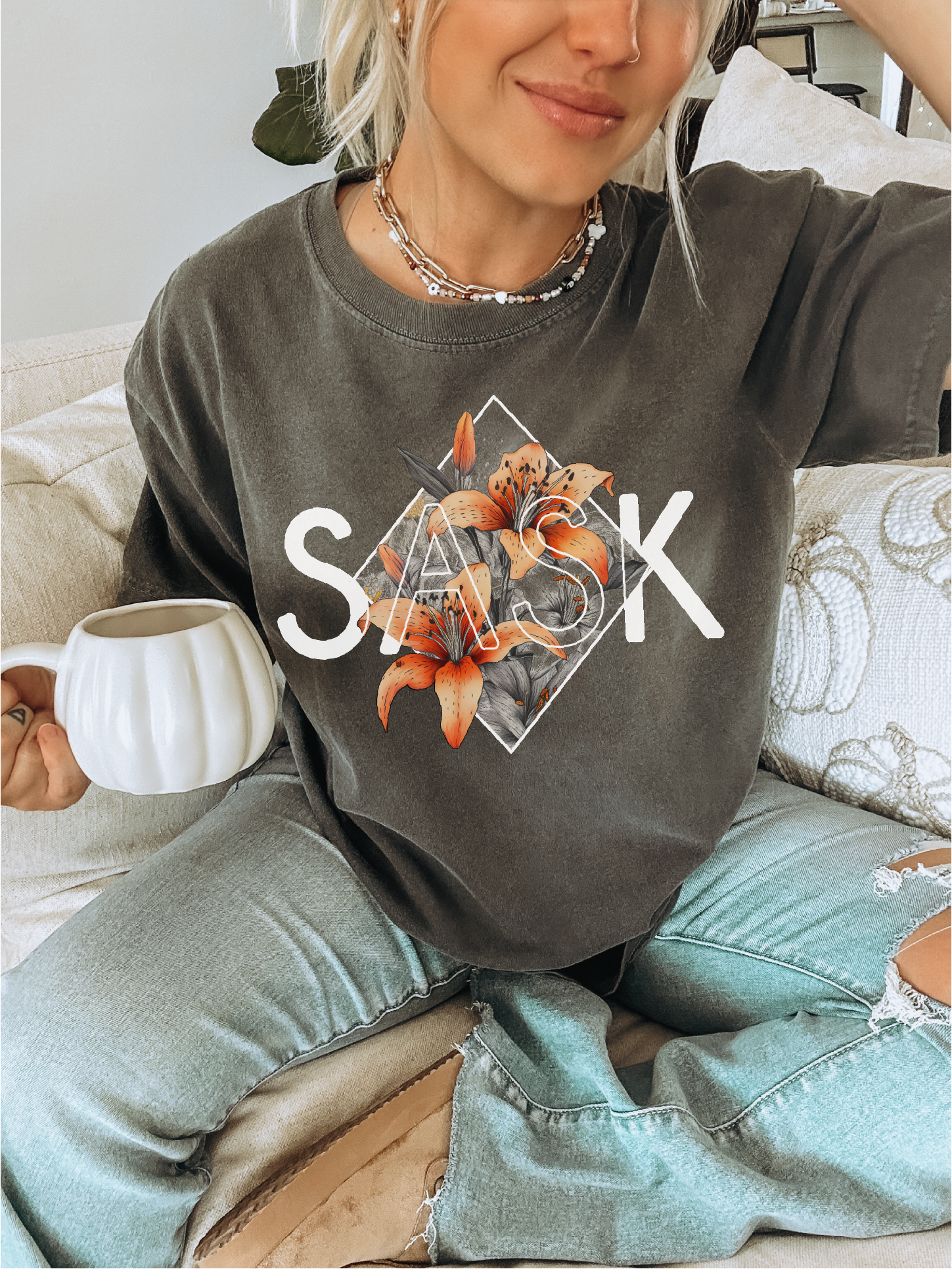 Pepper Grey  SASK Diamond Shirt | Saskatchewan Apparel for wholesale on Faire1