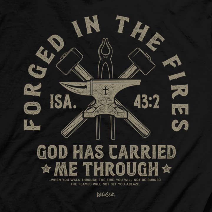Black Kerusso Christian T-Shirt Forged In Fires for wholesale on Faire